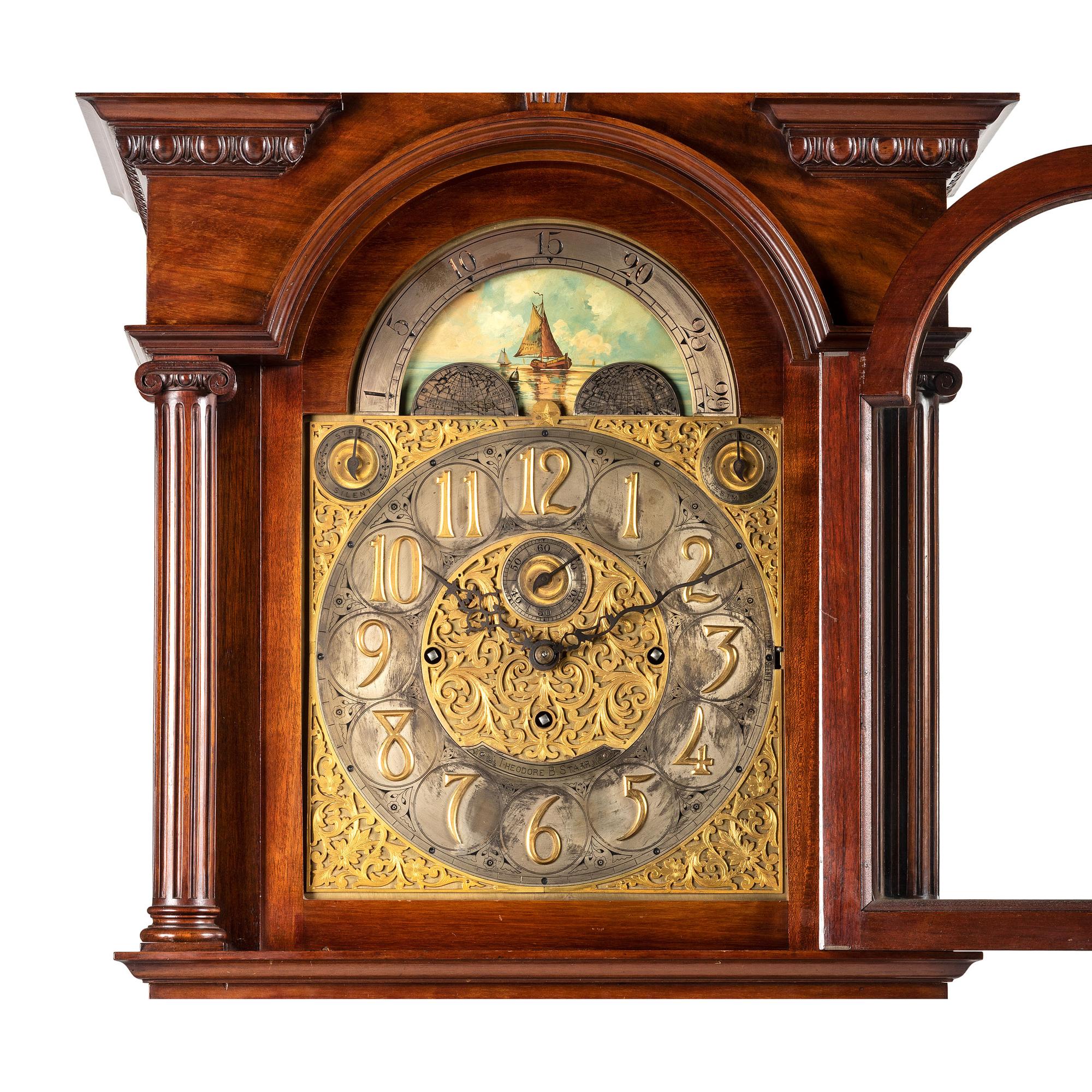 A Theodore B. Starr Mahogany Nine-Tube Tall-Case Case Clock