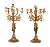 A Pair of French Gilt Bronze Six-Light Candelabra