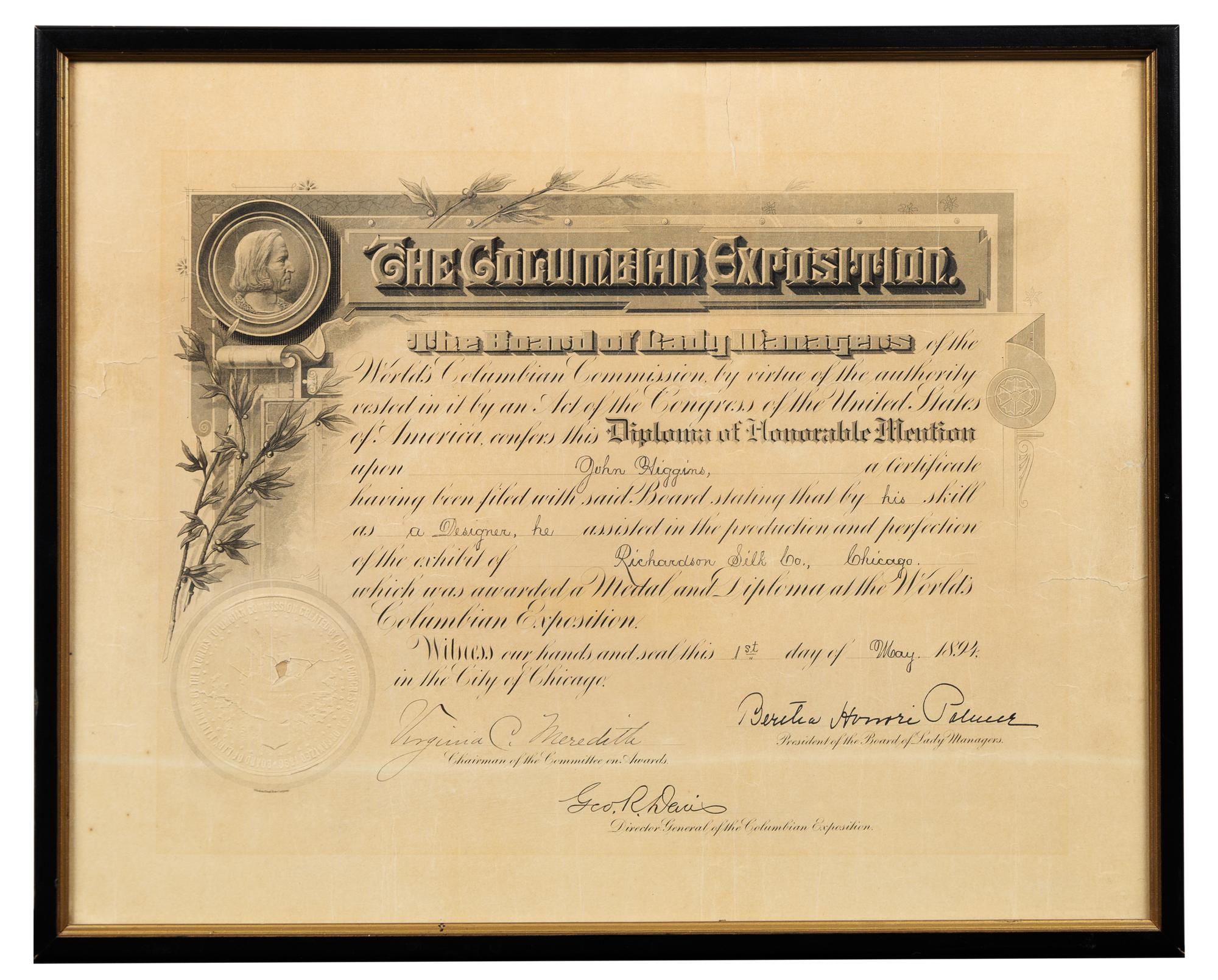 [COLUMBIAN EXPOSITION]. A group of 3 Columbian Exposition ephemera.