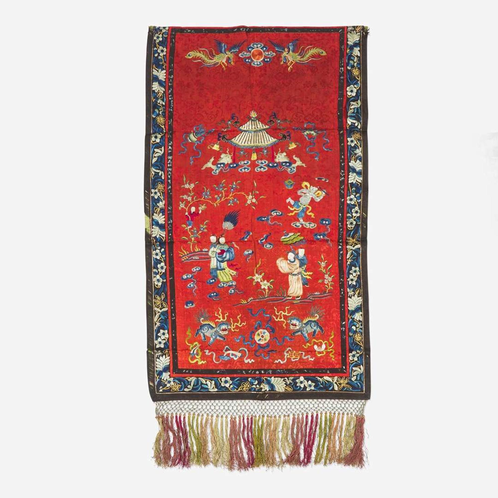 A group of three Chinese embroidered silk textiles 刺繡一組三件 Qing dynasty ?