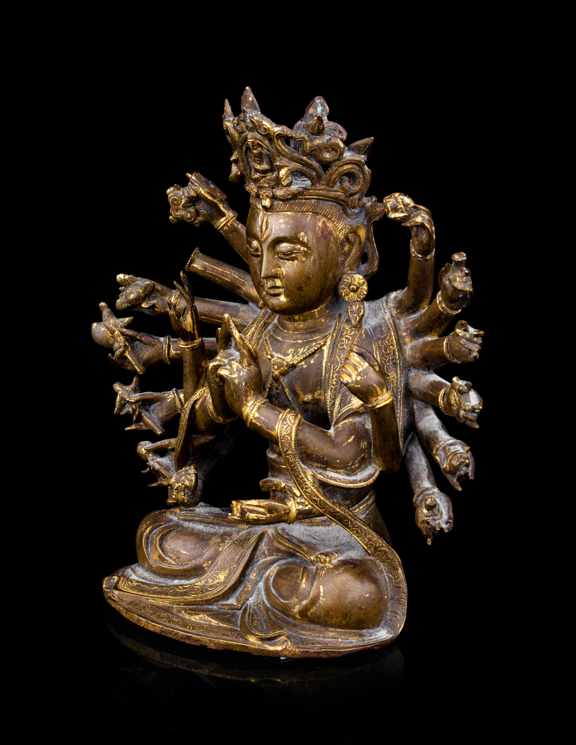 A Chinese Ming-Style Parcel Gilt Bronze Figure of Bodhisattva