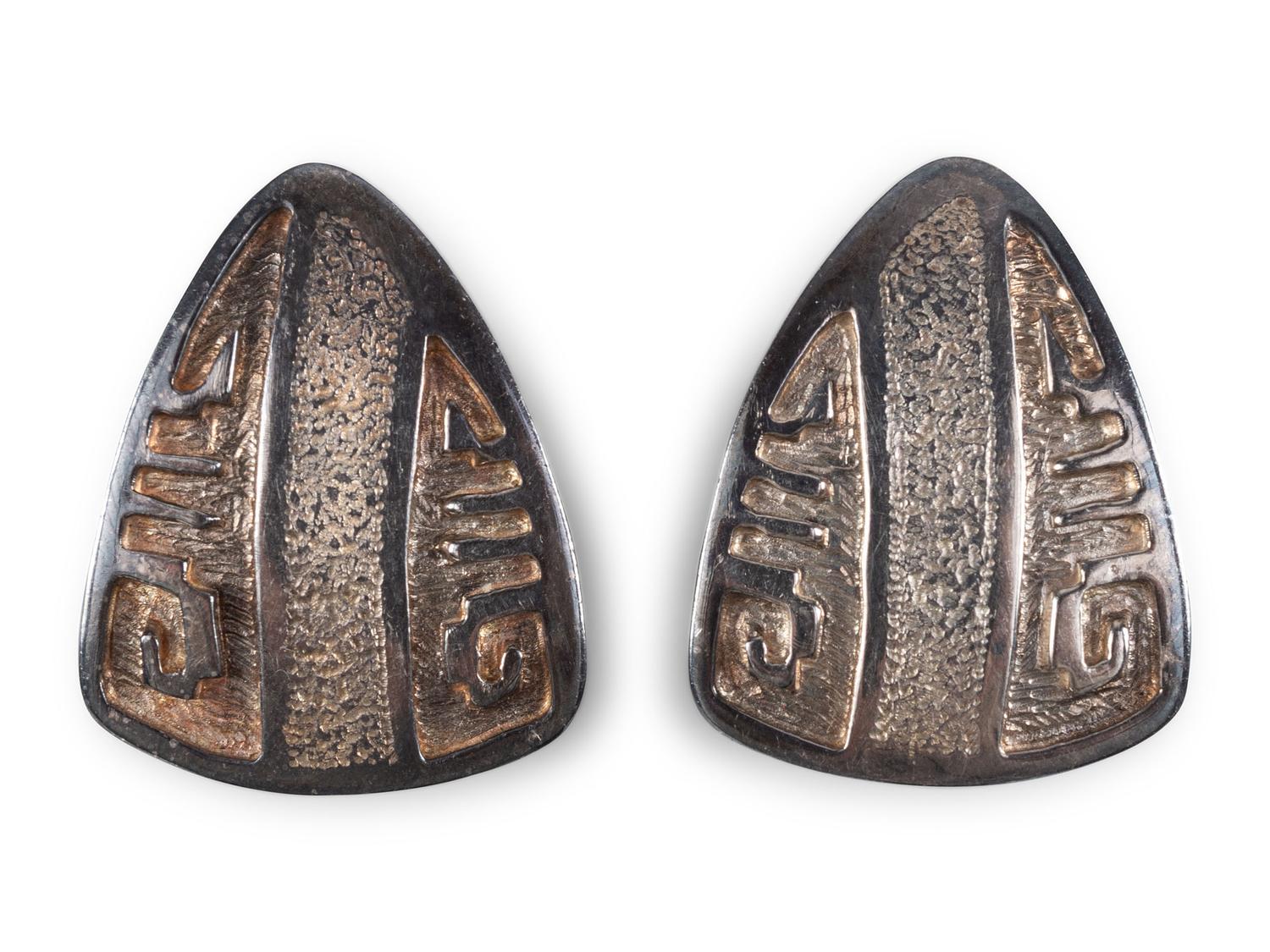 Sterling Silver Shield Clip Earrings