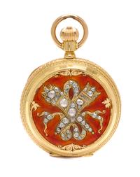 An 18 Karat Yellow Gold, Polychrome Enamel and Diamond Hunter Case Pocket Watch for the Ottoman Market, Bautte Geneve,