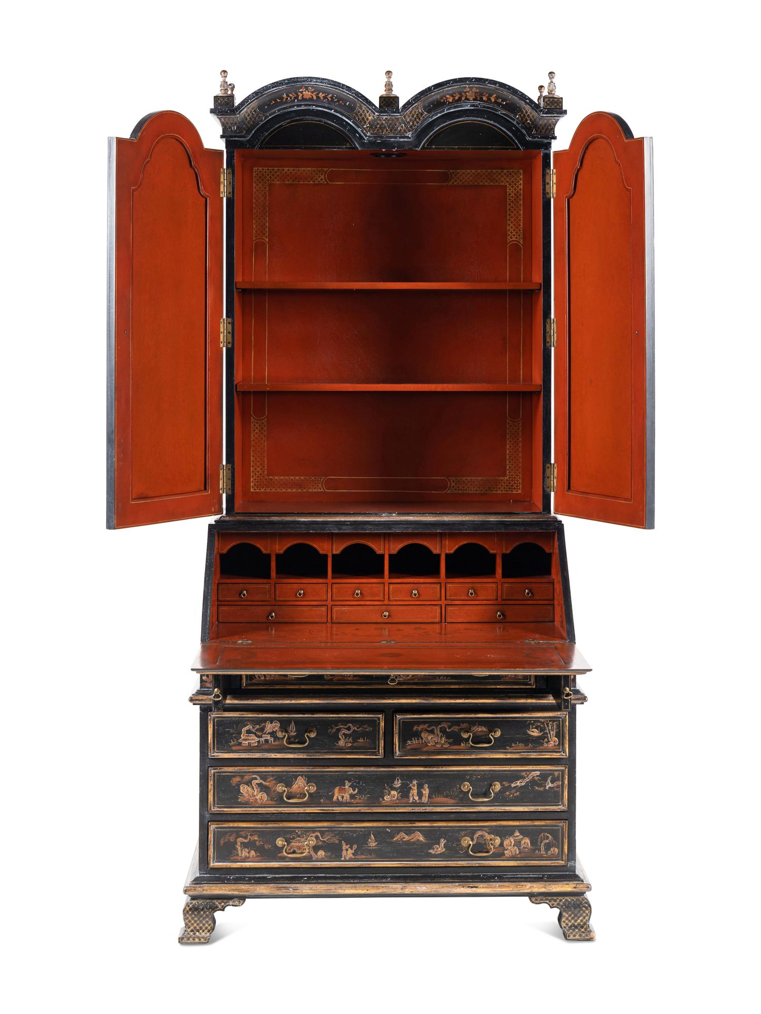 A George II Style Black and Gilt-Japanned Bureau Bookcase
