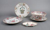 A Collection of Four English Articles, attributed to Lowestoft, Diameter of first 7 5/8 inches.