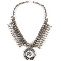 Navajo Sterling Silver and Turquoise Squash Blossom Necklace