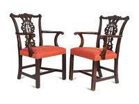 A Pair of George III Style Carved Mahogany Armchairs