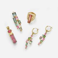 A Collection of 14K Gold and Tourmaline Jewelry