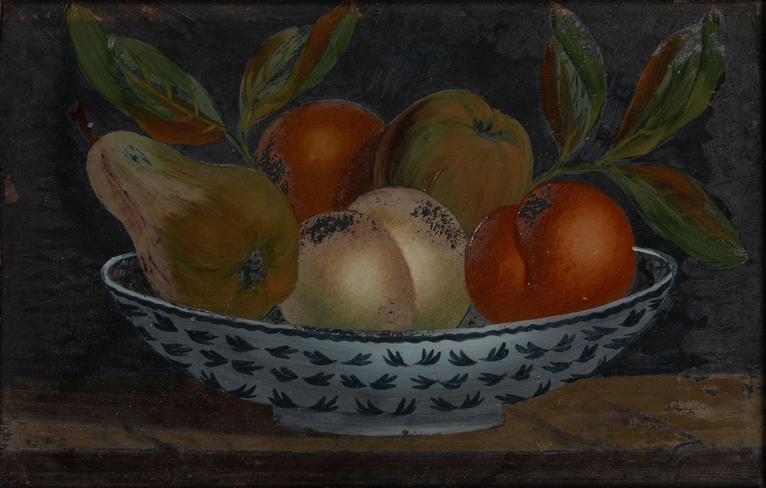 A Pair of Reverse-Painted Glass Fruit Still Life Panels