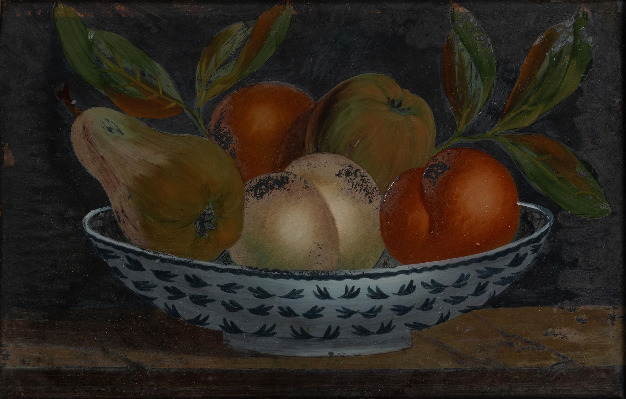 A Pair of Reverse-Painted Glass Fruit Still Life Panels