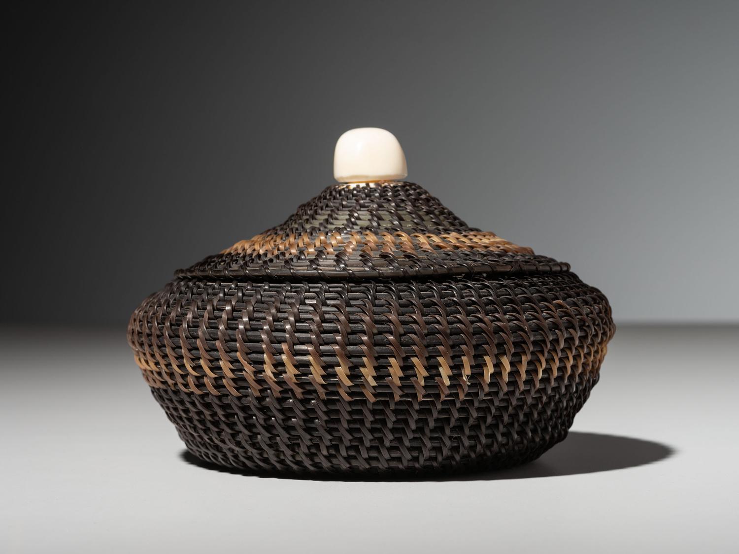 Alaskan Native Baleen Basket, with Walrus Finial