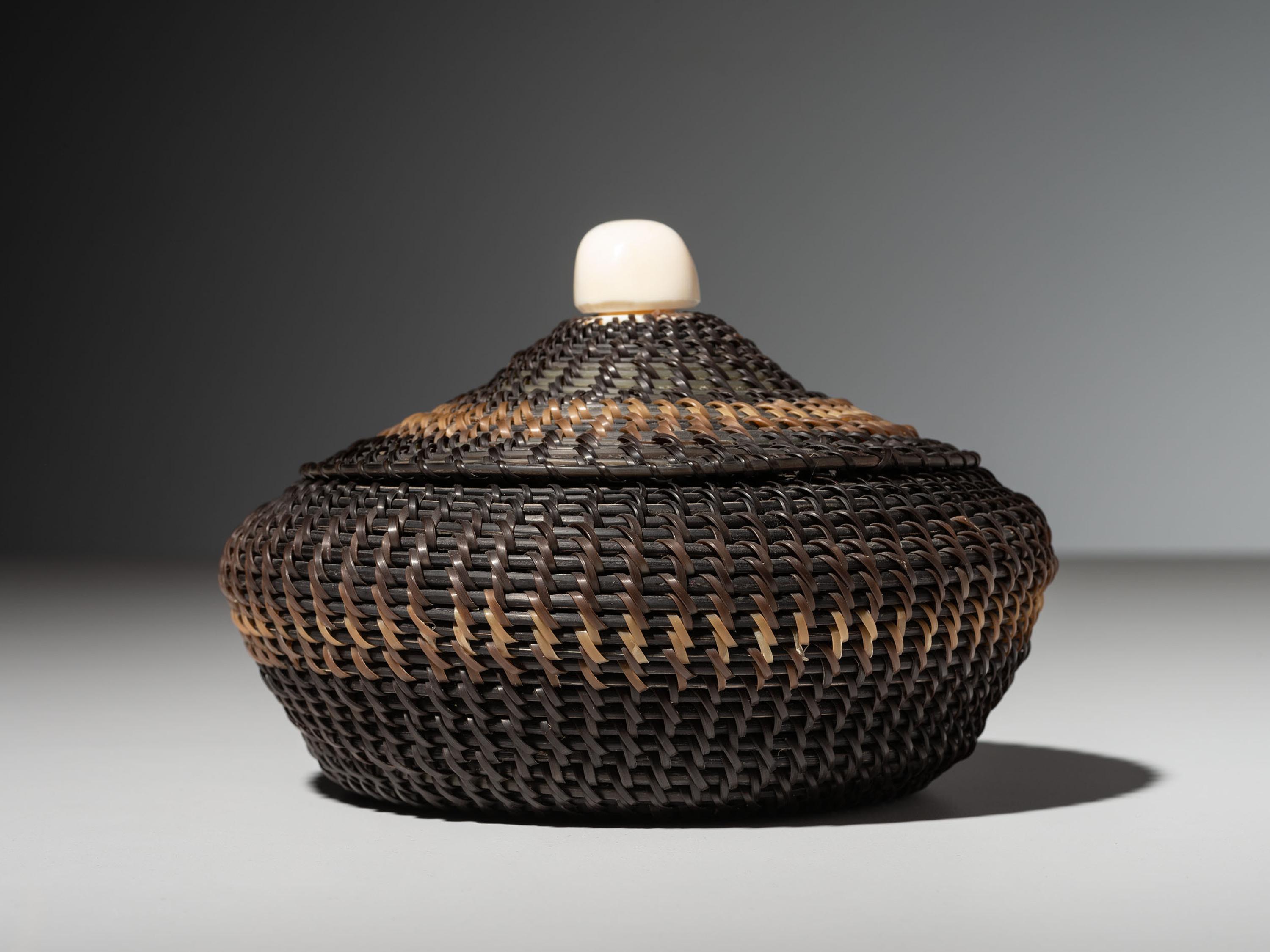 Alaskan Native Baleen Basket, with Walrus Finial