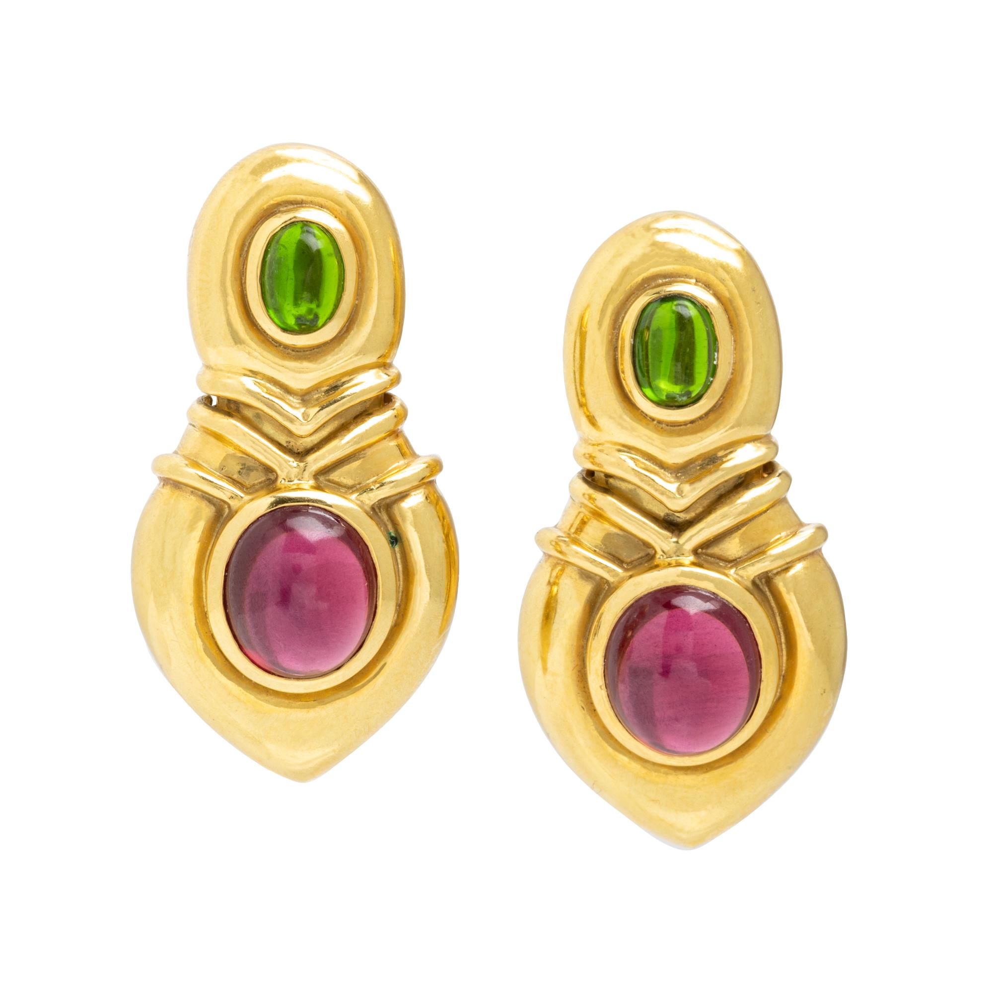Peridot, Garnet, and Yellow Gold Earrings