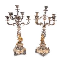 A Pair of Silver-Plate Figural Eight-Light Candelabra