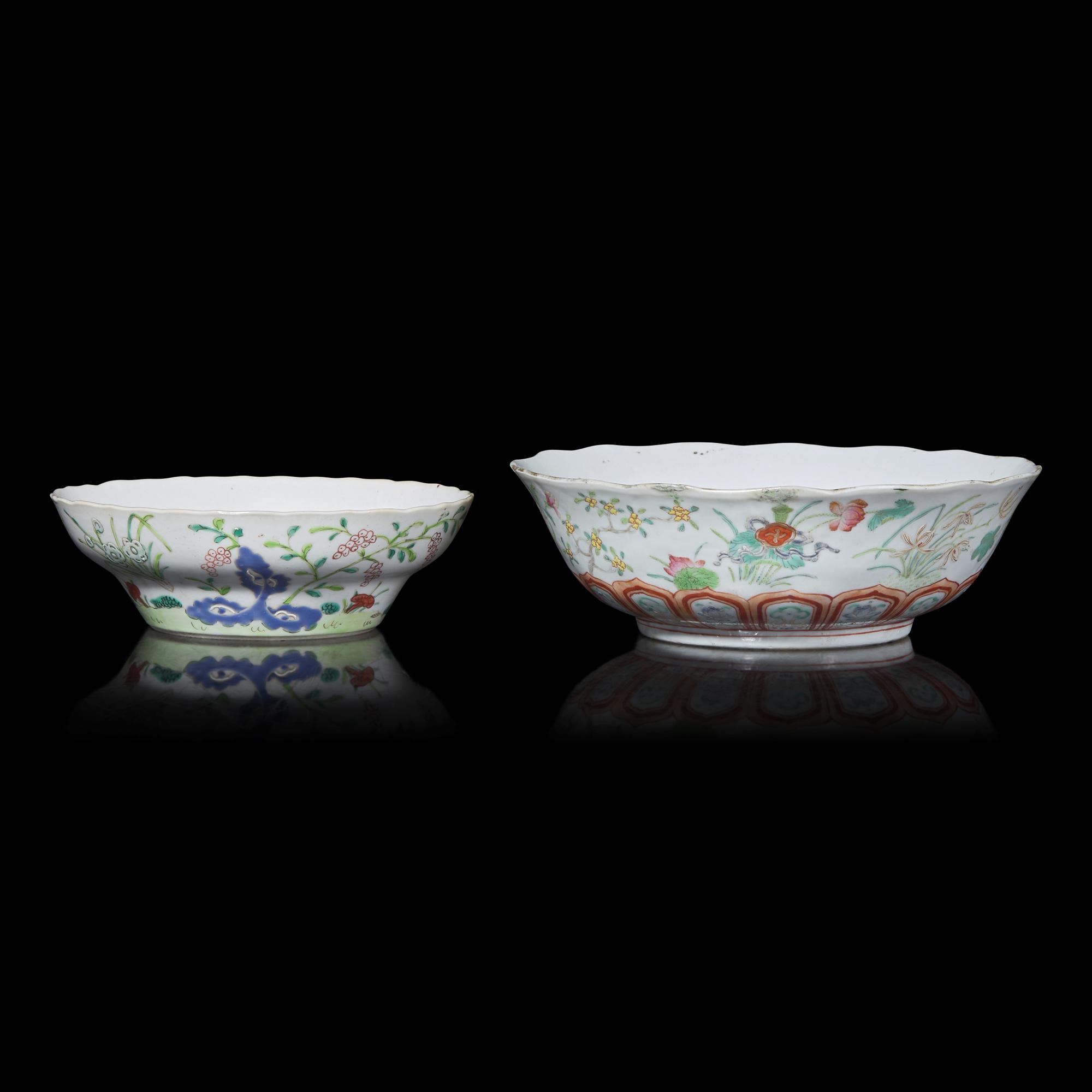 Two Chinese Famille Rose Porcelain Bowls, 19th Century 清晚期 粉彩碗兩隻