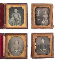 [EARLY PHOTOG] 16 sixth plate daguerreotypes of girls & young ladies posed with books & cased images