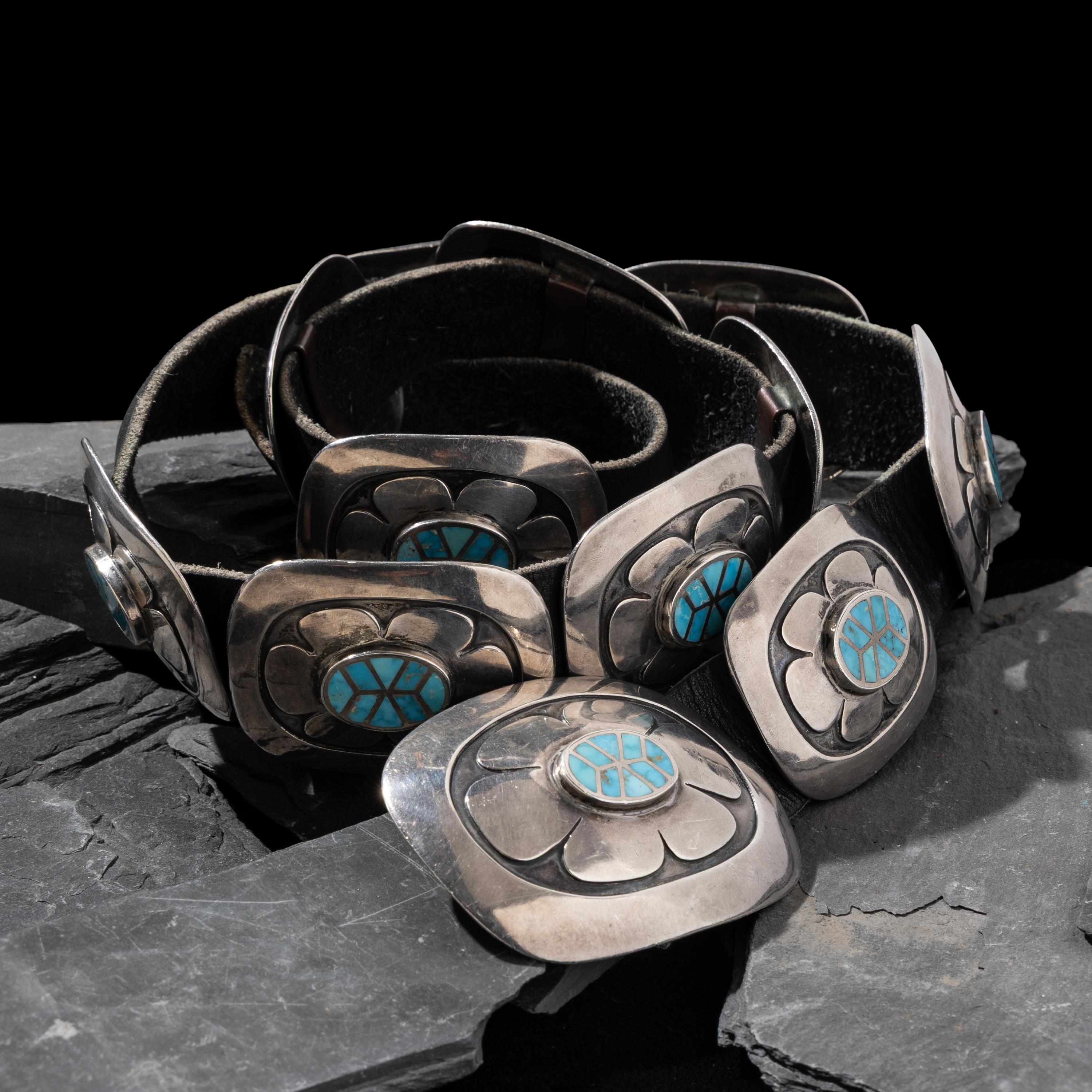 Southwestern Silver and Channel Inlay Turquoise Concha Belt