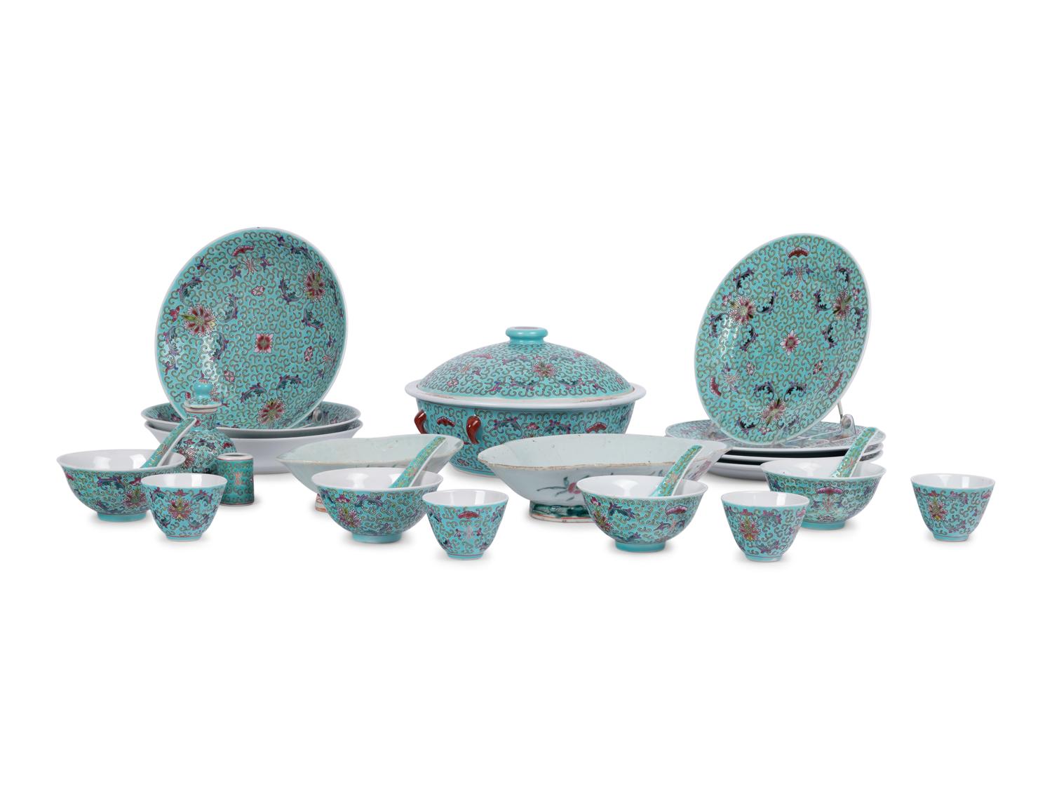 A Collection of Chinese Famille Rose Porcelain Dining Wares