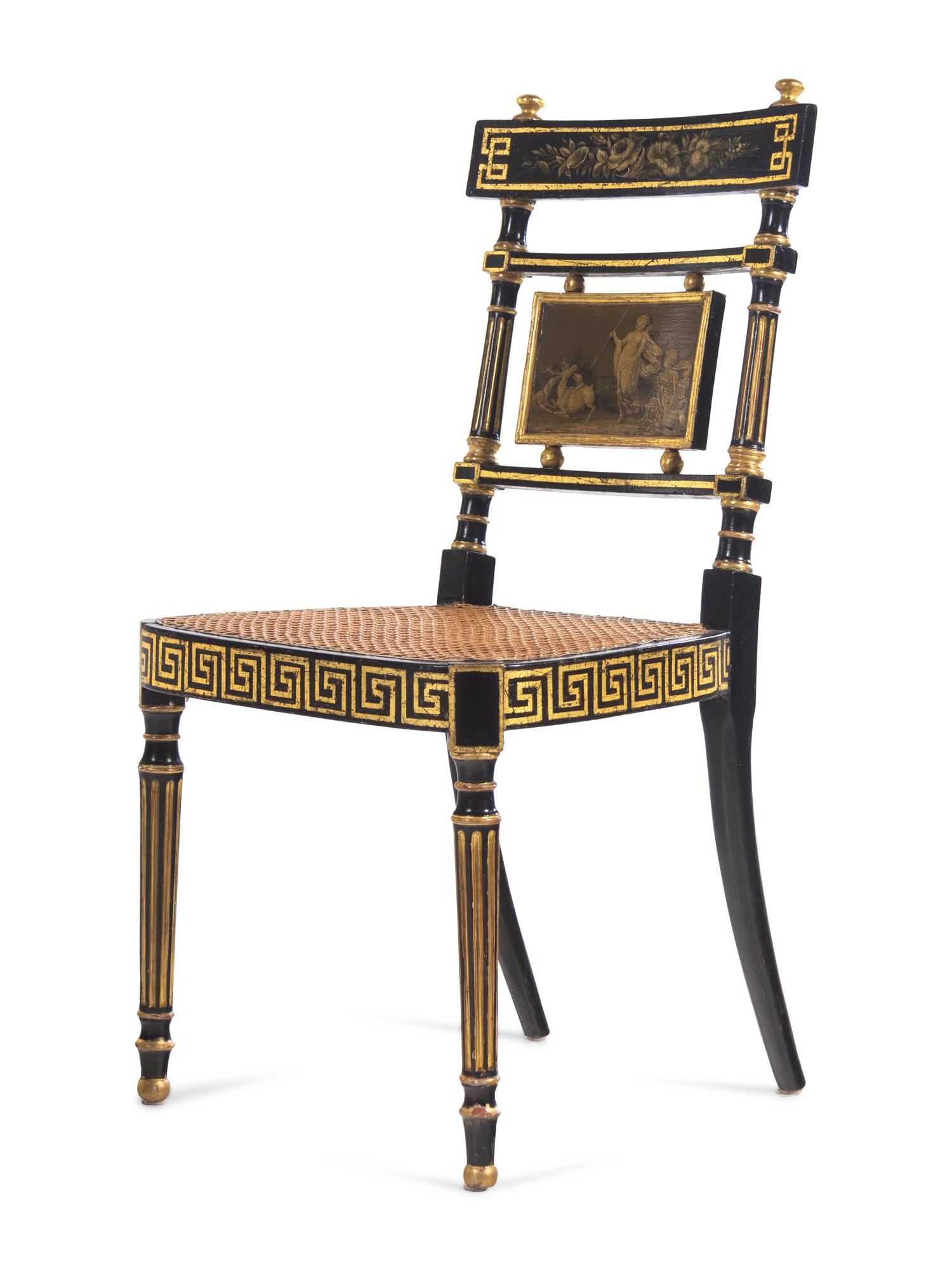 A Set of Six Regency Painted and Parcel Gilt Dining Chairs