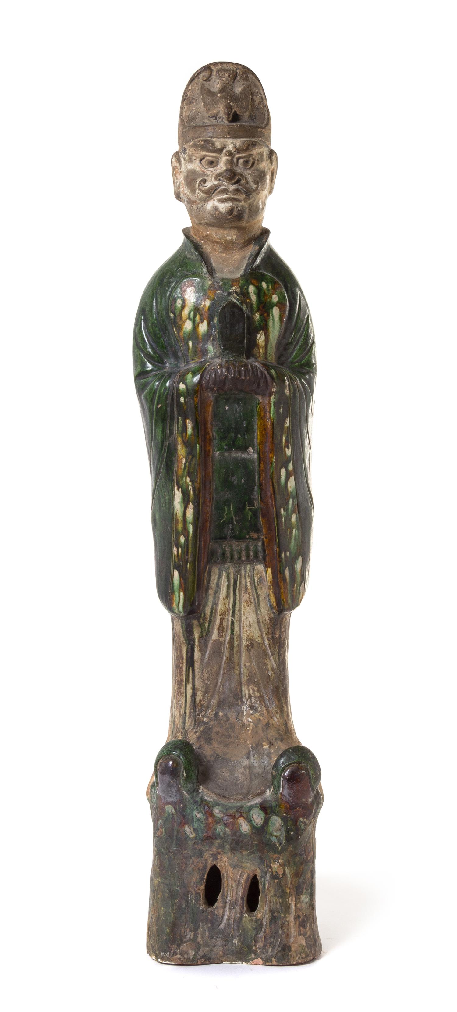 A Sancai Glazed Pottery Figure of an Official Height 36 inches. — TANG DYNASTY