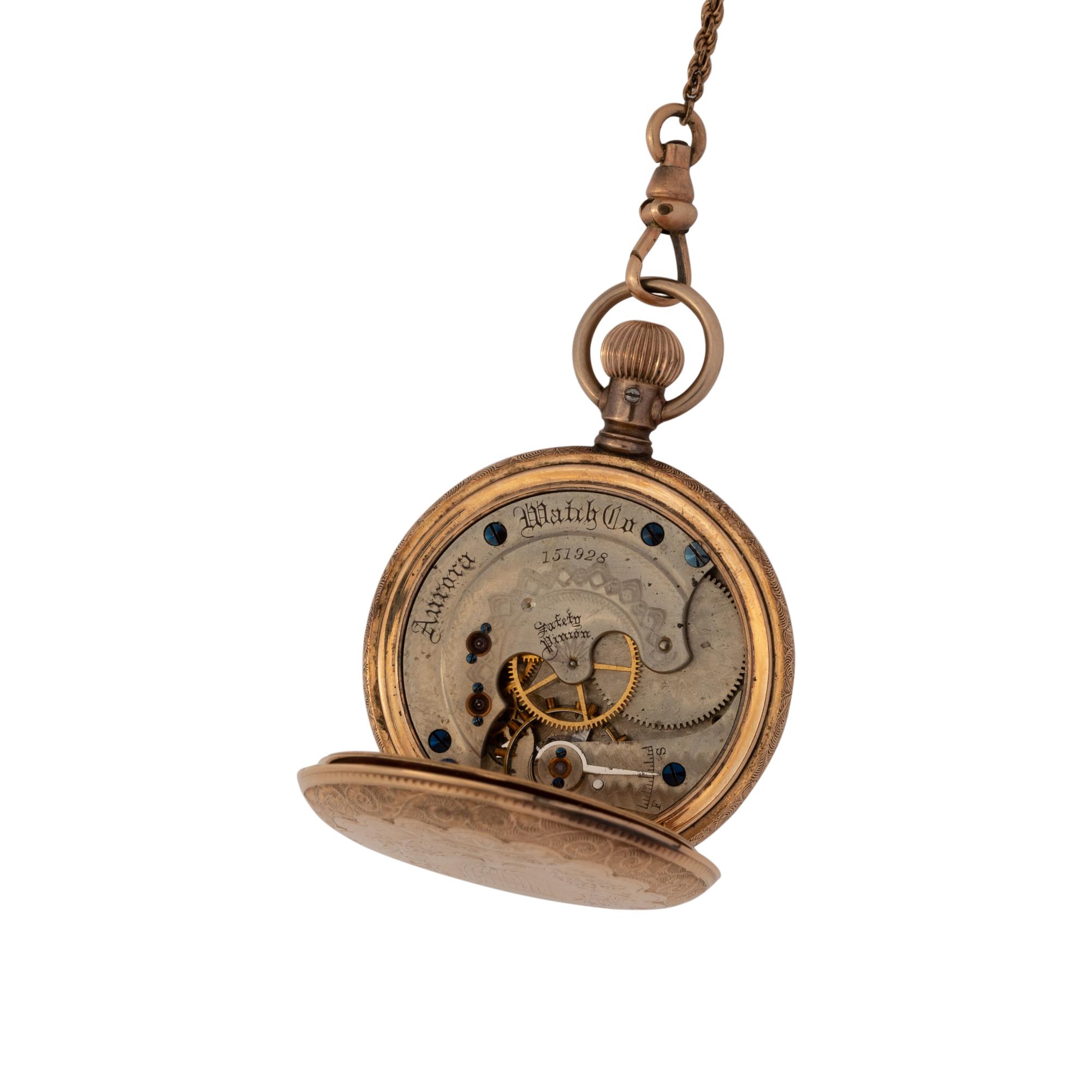 GOLD-FILLED HUNTER CASE POCKET WATCH AND FOB CHAIN