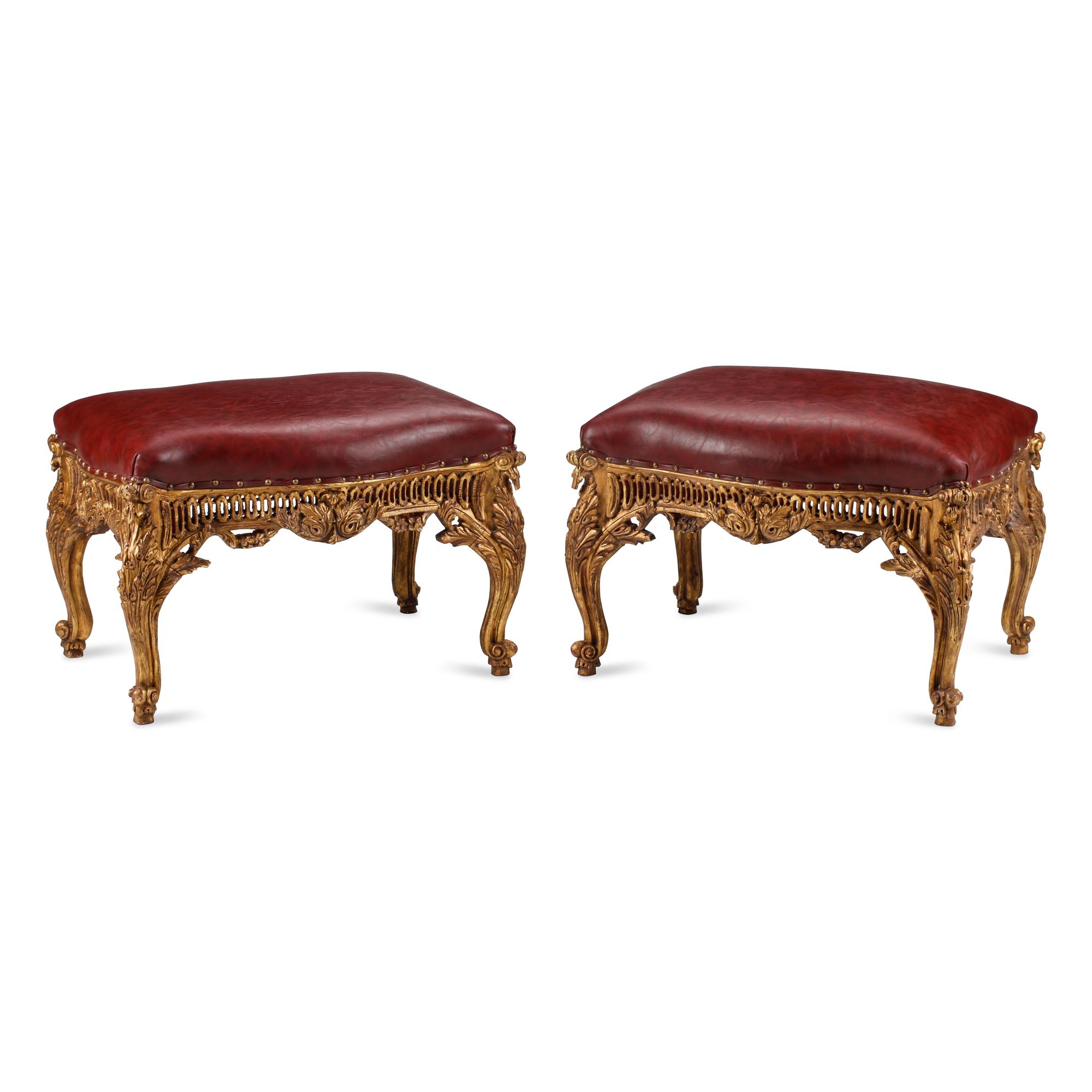 A Pair of Louis XV Style Giltwood Benches