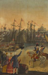 A Zuber & Cie Three-Panel Wallpaper "Vues D'Amerique du Nord" Depicting Boston Harbor