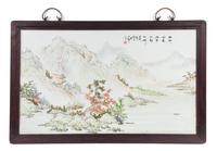 A Set of Four Chinese Porcelain Plaques Height 16 1/2 x width 29 inches.