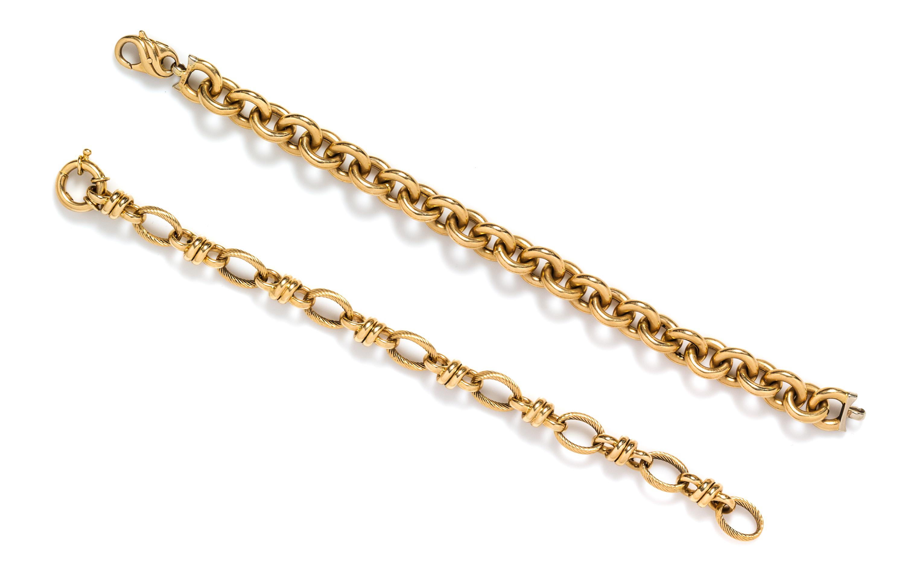 A Collection of 14 Karat Yellow Gold Link Bracelets, 23.60 dwts.