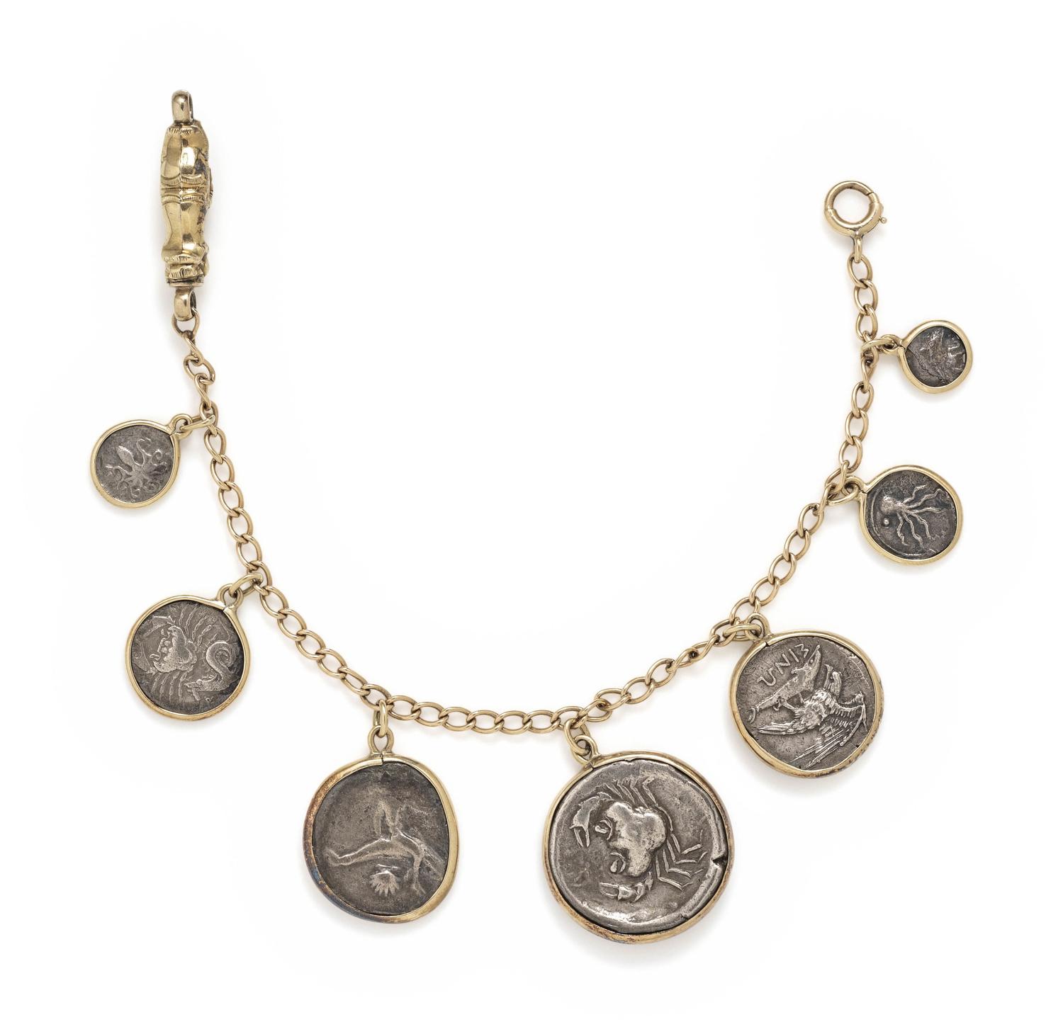 YELLOW GOLD AND SILVER COIN BRACELET