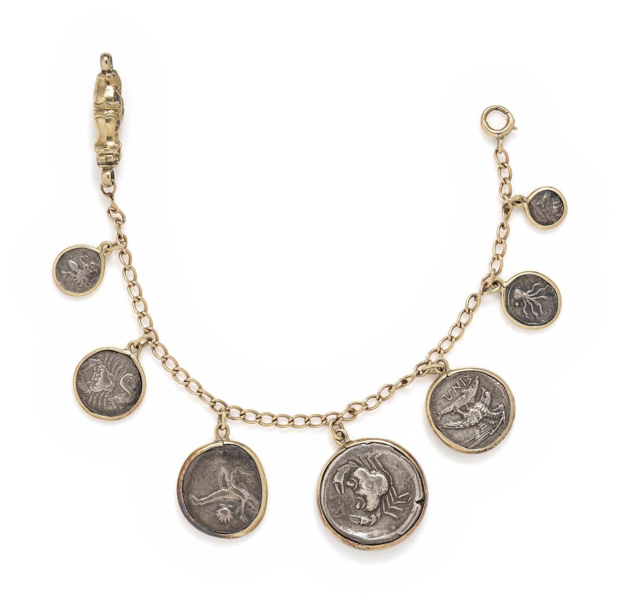 YELLOW GOLD AND SILVER COIN BRACELET