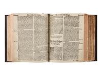[BIBLE, in English, Coverdale's version]. The Whole Byble. That is the Holy Scripture of the Olde and Newe Testament Faythfully Translated into Englyshe by Myles Coverdale . Zurich: Christoph Froschauer and S. Mierdman? for Andrewe Hester, 1550.
