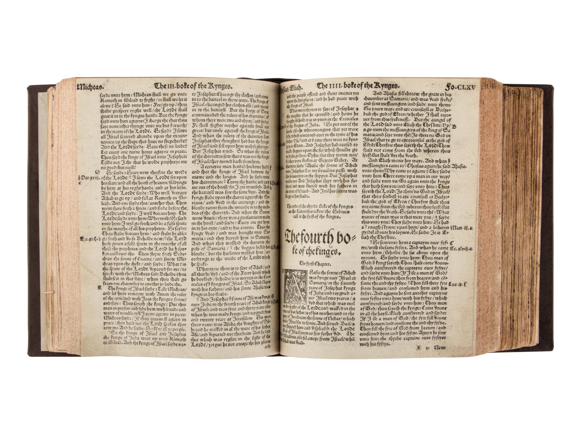 [BIBLE, in English, Coverdale's version]. The Whole Byble. That is the Holy Scripture of the Olde and Newe Testament Faythfully Translated into Englyshe by Myles Coverdale . Zurich: Christoph Froschauer and S. Mierdman? for Andrewe Hester, 1550.