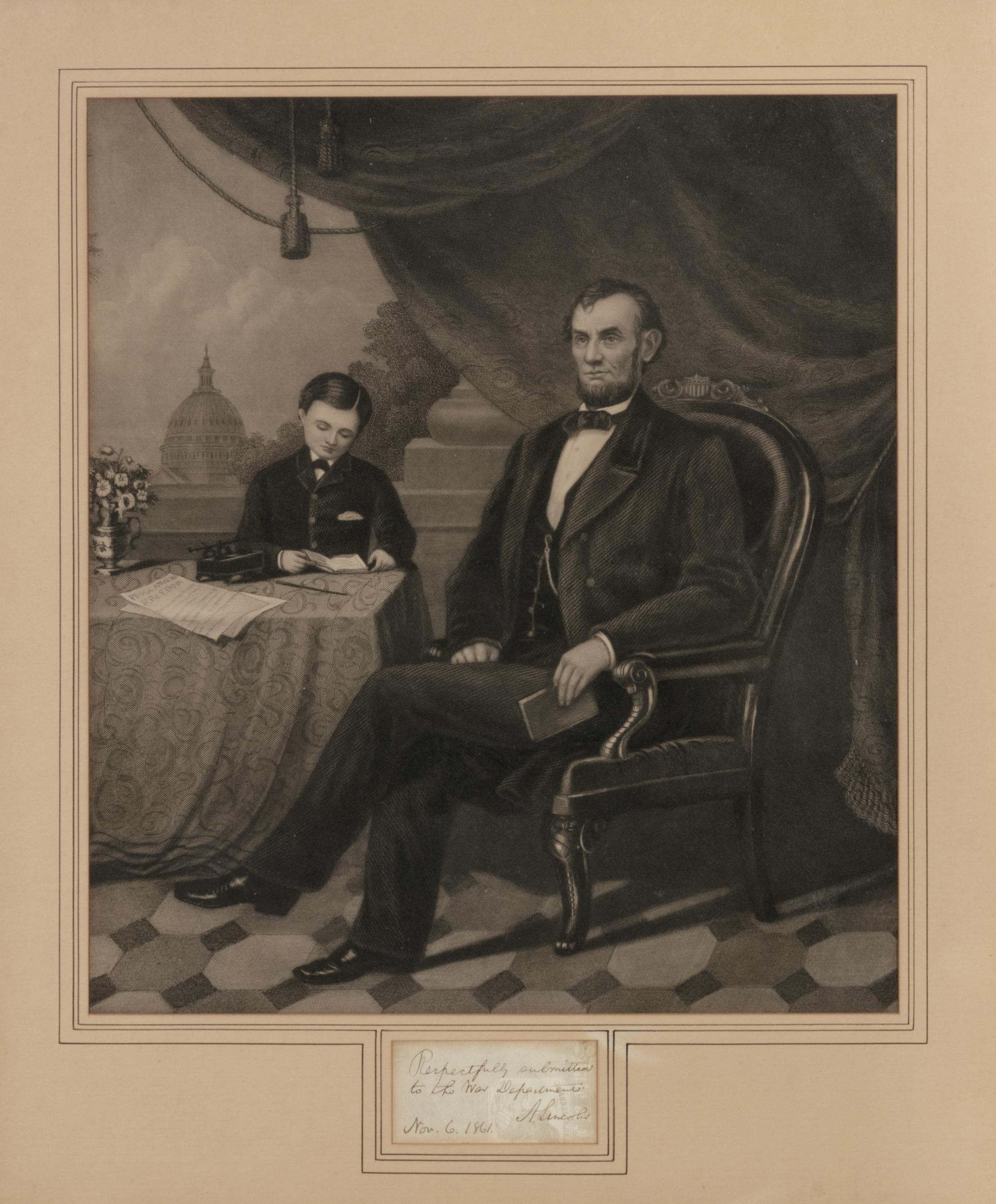 LINCOLN, Abraham (1809-1865). Autograph note signed “A. Lincoln,” as President. 6 November 1861.
