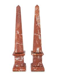 A Pair of Rouge Marble Obelisks — 20TH CENTURY
