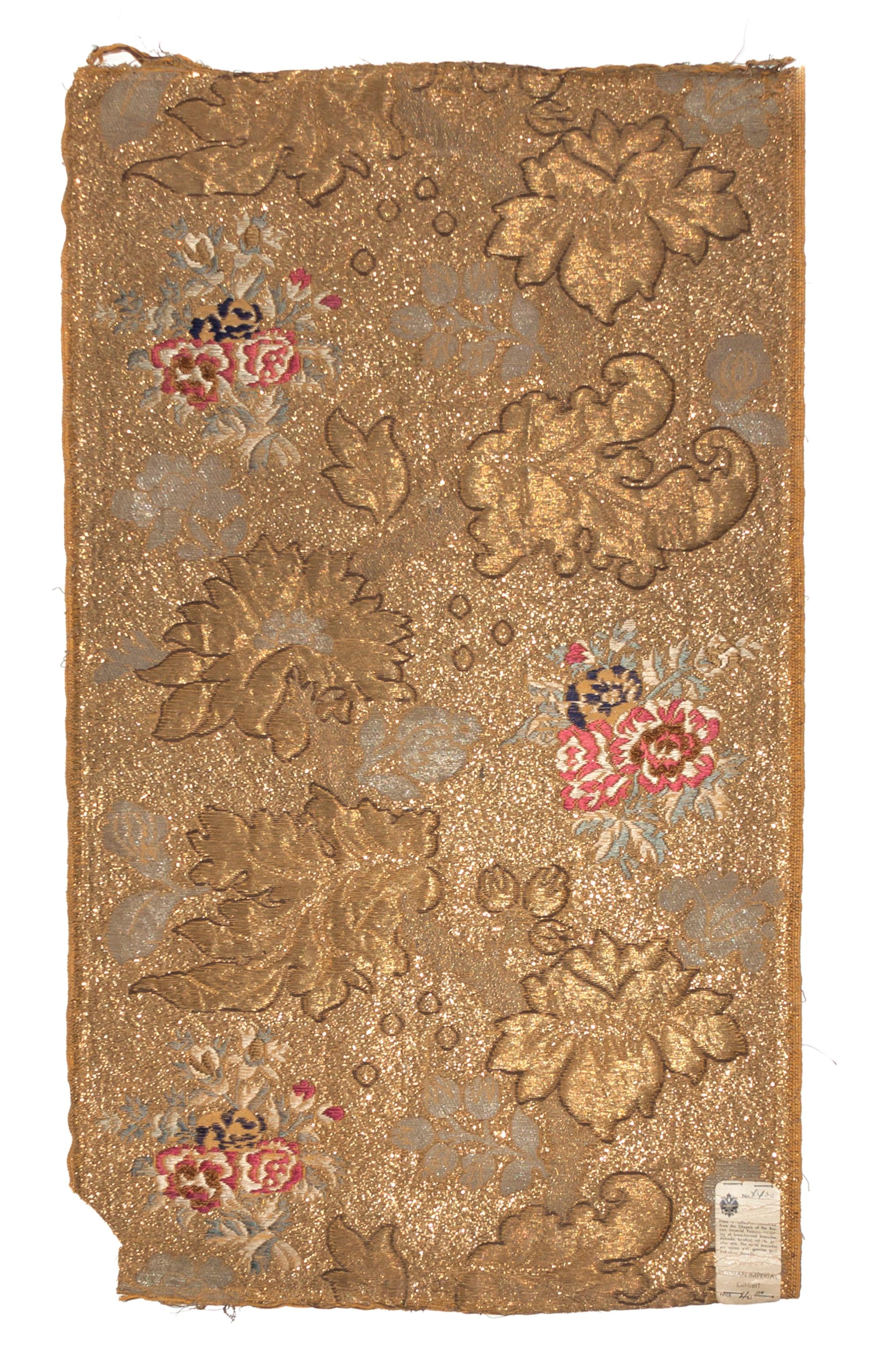A Russian Gold Embroidered Brocade Tapestry Fragment, 33 x 19 1/2 inches.