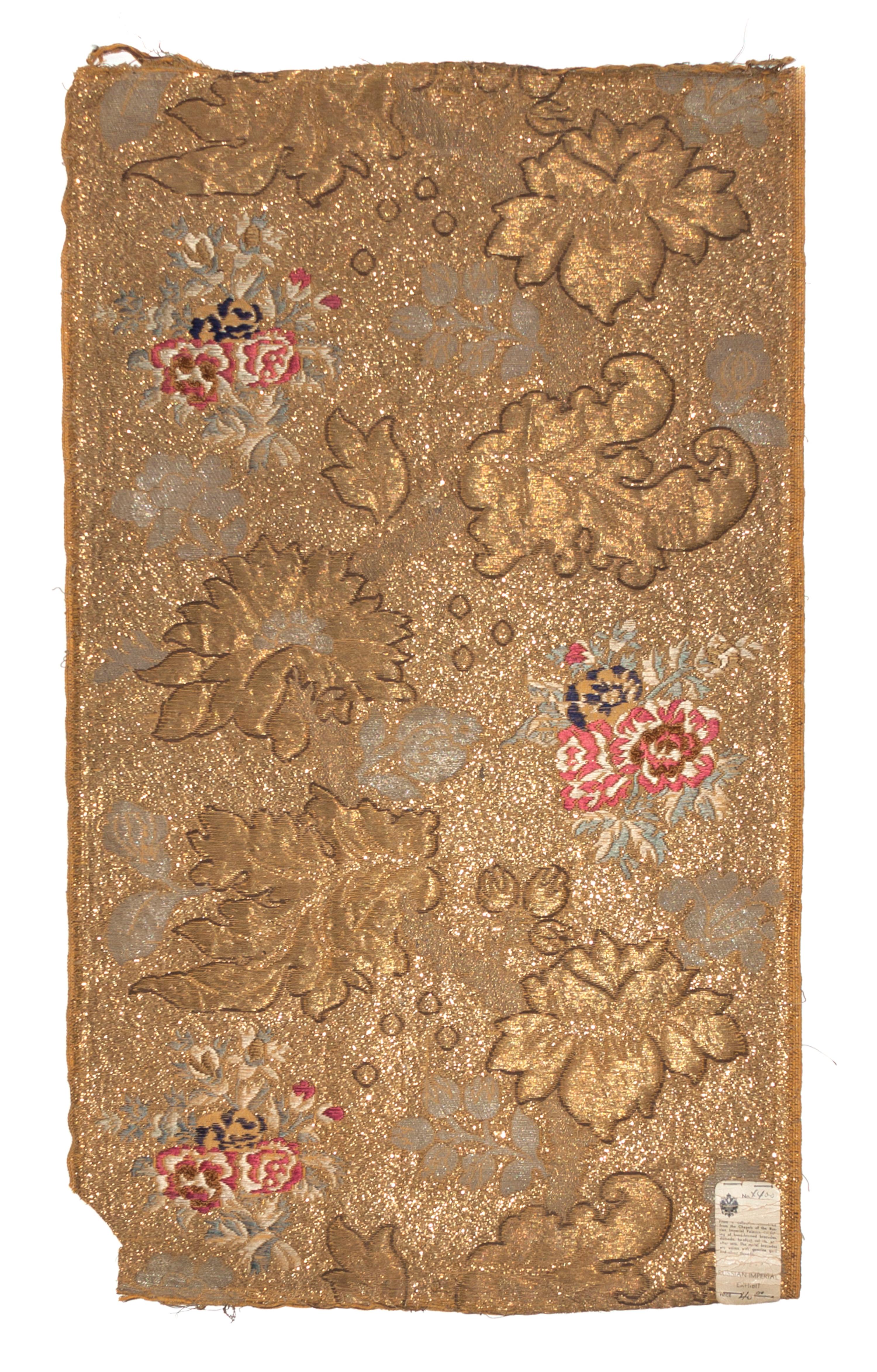 A Russian Gold Embroidered Brocade Tapestry Fragment, 33 x 19 1/2 inches.