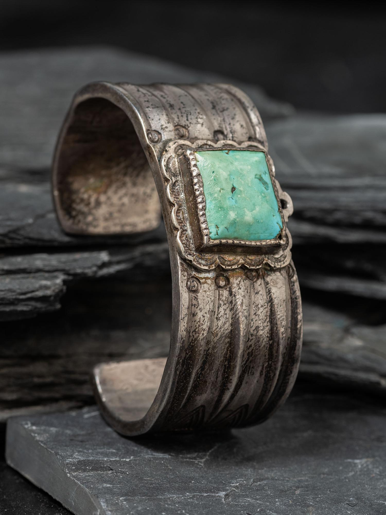 Heavy Navajo Ingot and Turquoise Cuff Bracelet , Collected by Hoffman Birney (1891-1958)