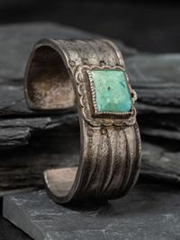 Heavy Navajo Ingot and Turquoise Cuff Bracelet , Collected by Hoffman Birney (1891-1958)