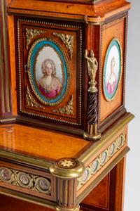 A Louis XVI Style Gilt-Bronze and Porcelain-Mounted Amboyna Bonheur du Jour — 19TH CENTURY