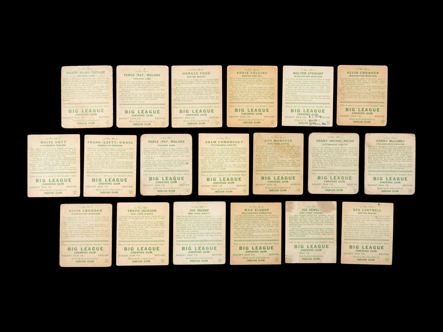 A Group of 19 1933 Goudey Baseball Cards,