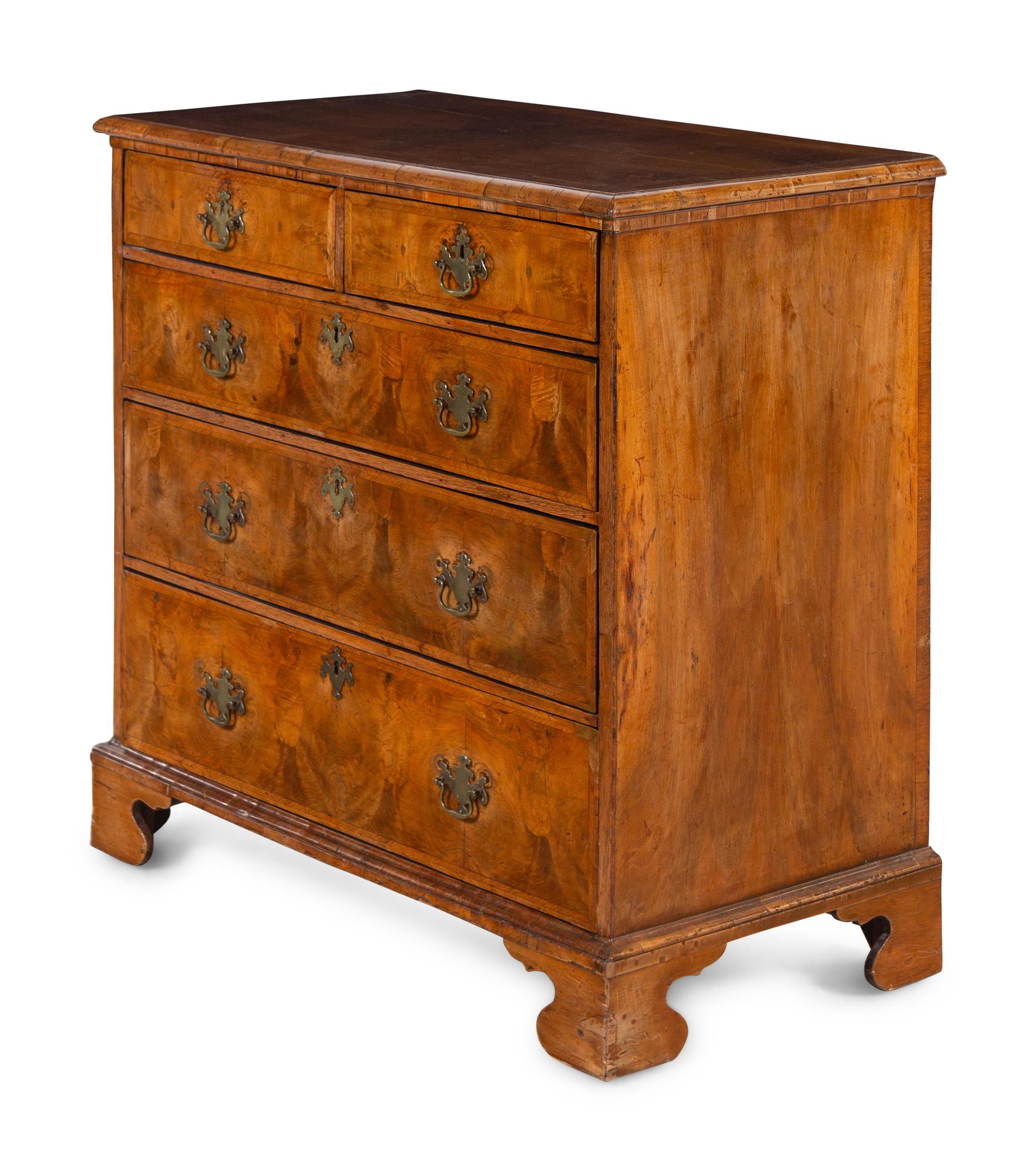 A George I Figured Walnut Veneered Chest of Drawers