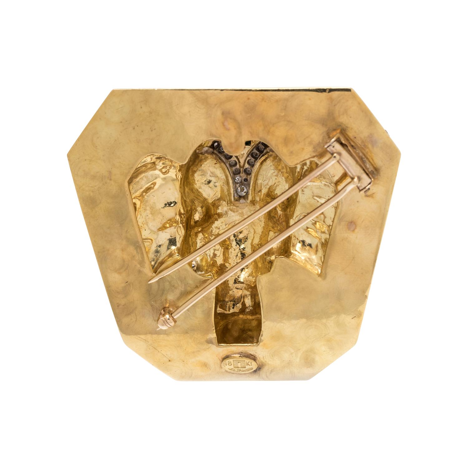 LA TRIOMPHE, YELLOW GOLD, DIAMOND AND EMERALD ELEPHANT BROOCH