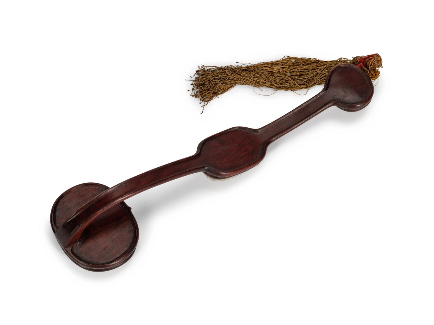 A Chinese Hardwood and Carved Jade Ruyi Sceptre