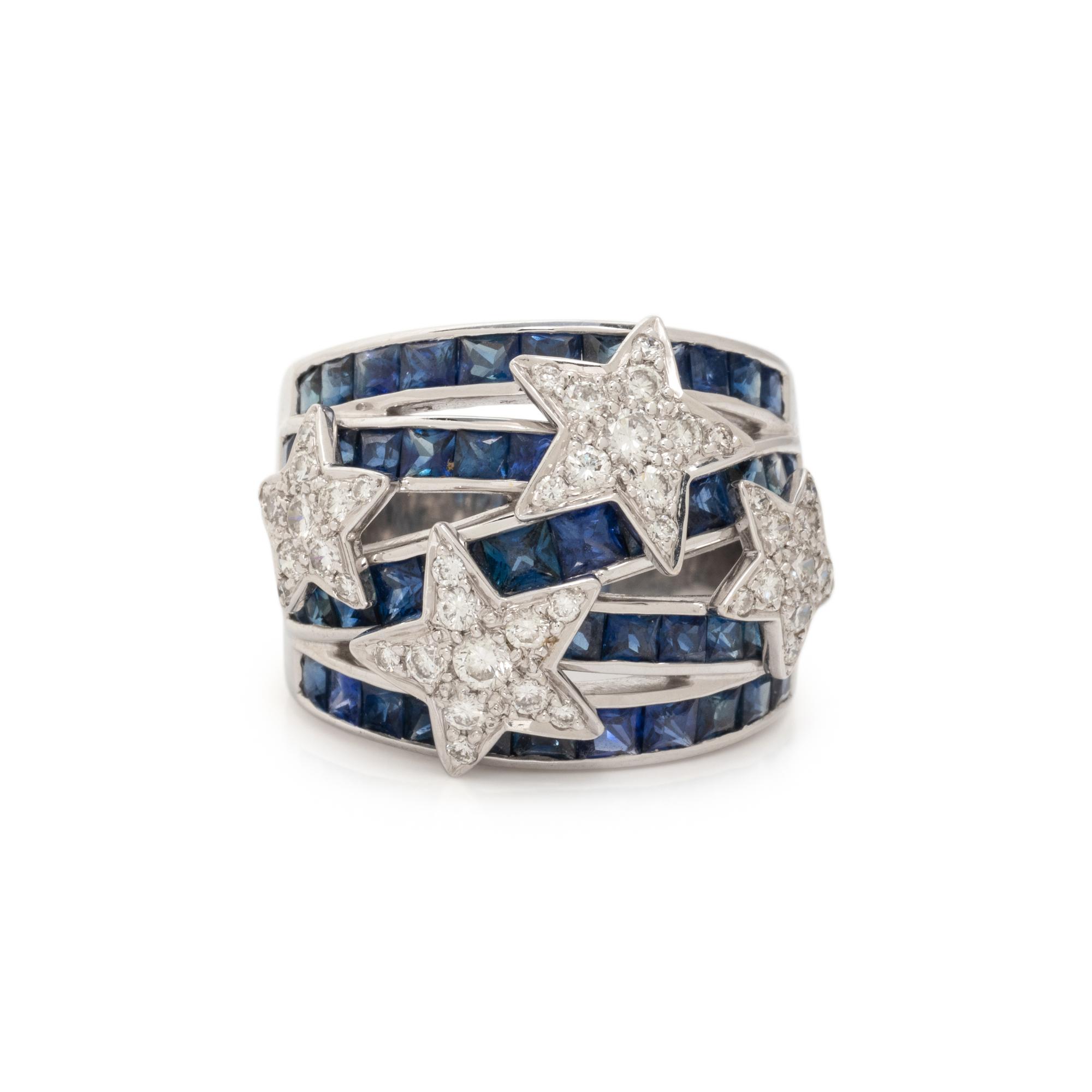WHITE GOLD, DIAMOND AND SAPPHIRE RING