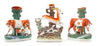 A Collection of Three Staffordshire Spill Vases Height of tallest 11 1/2 inches. — 19TH CENTURY