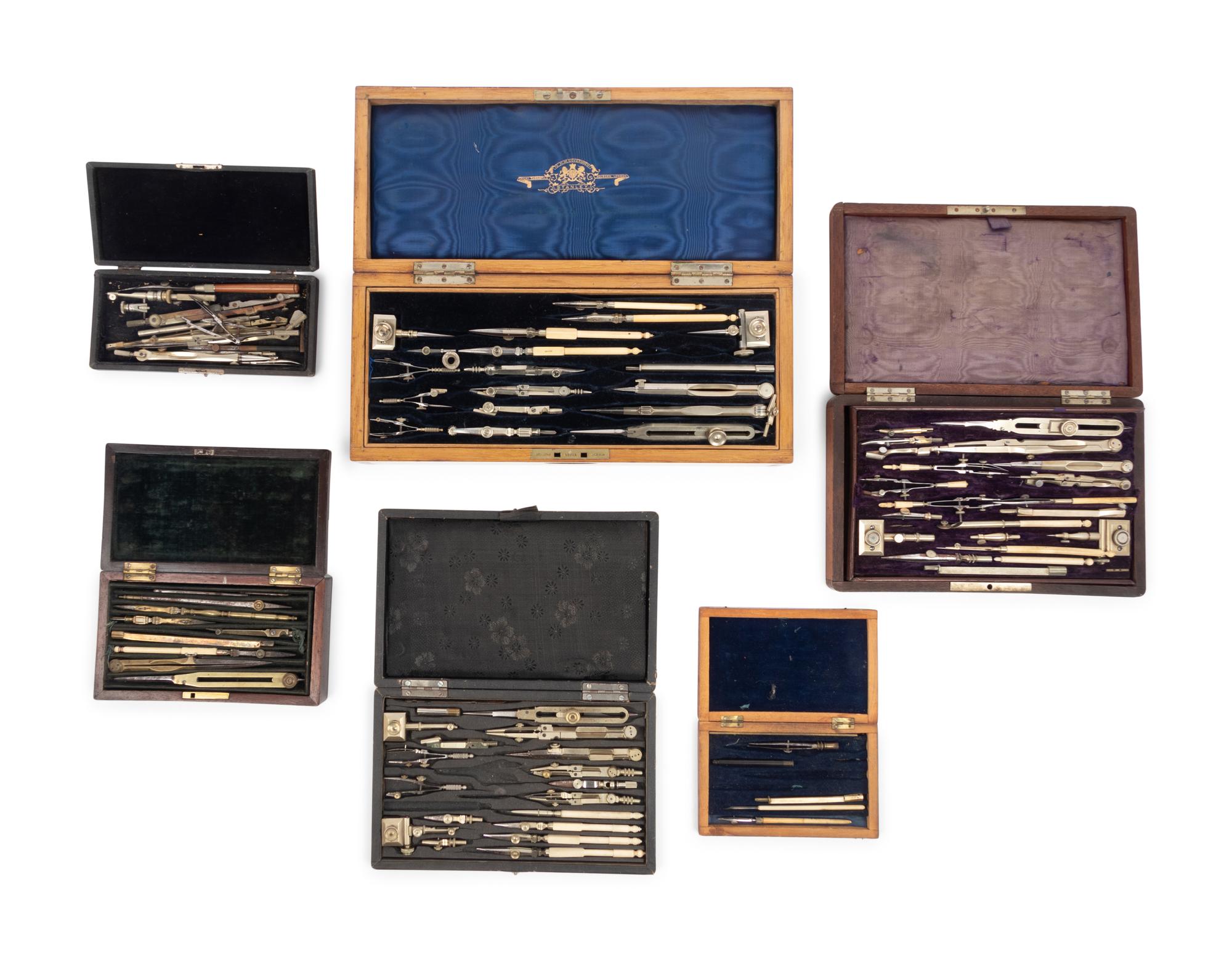 Six Cased Sets of Drawing Instruments