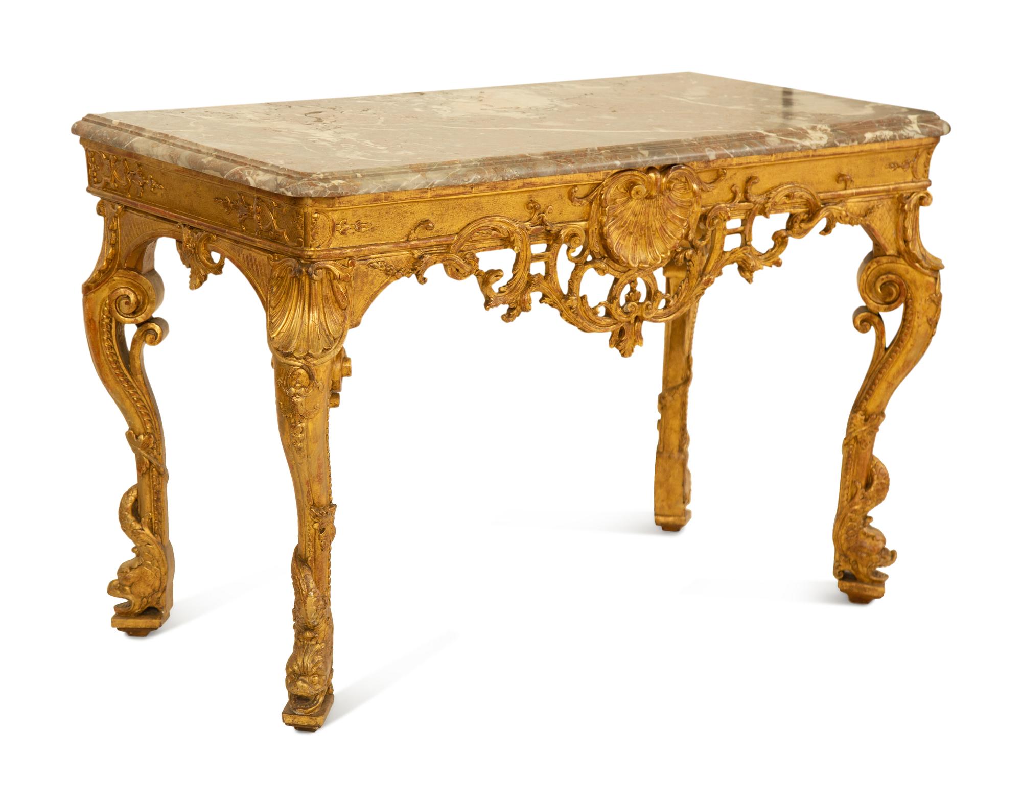 A Louis XV Giltwood Marble-Top Console