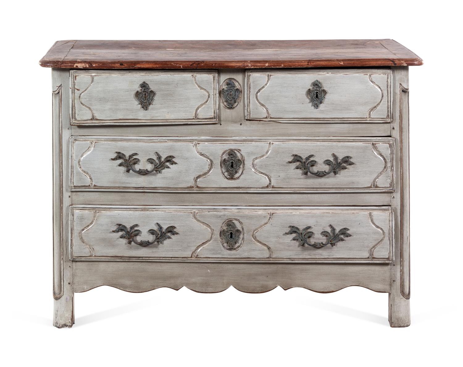 A Continental Painted Commode with a Painted Faux-Marble Top