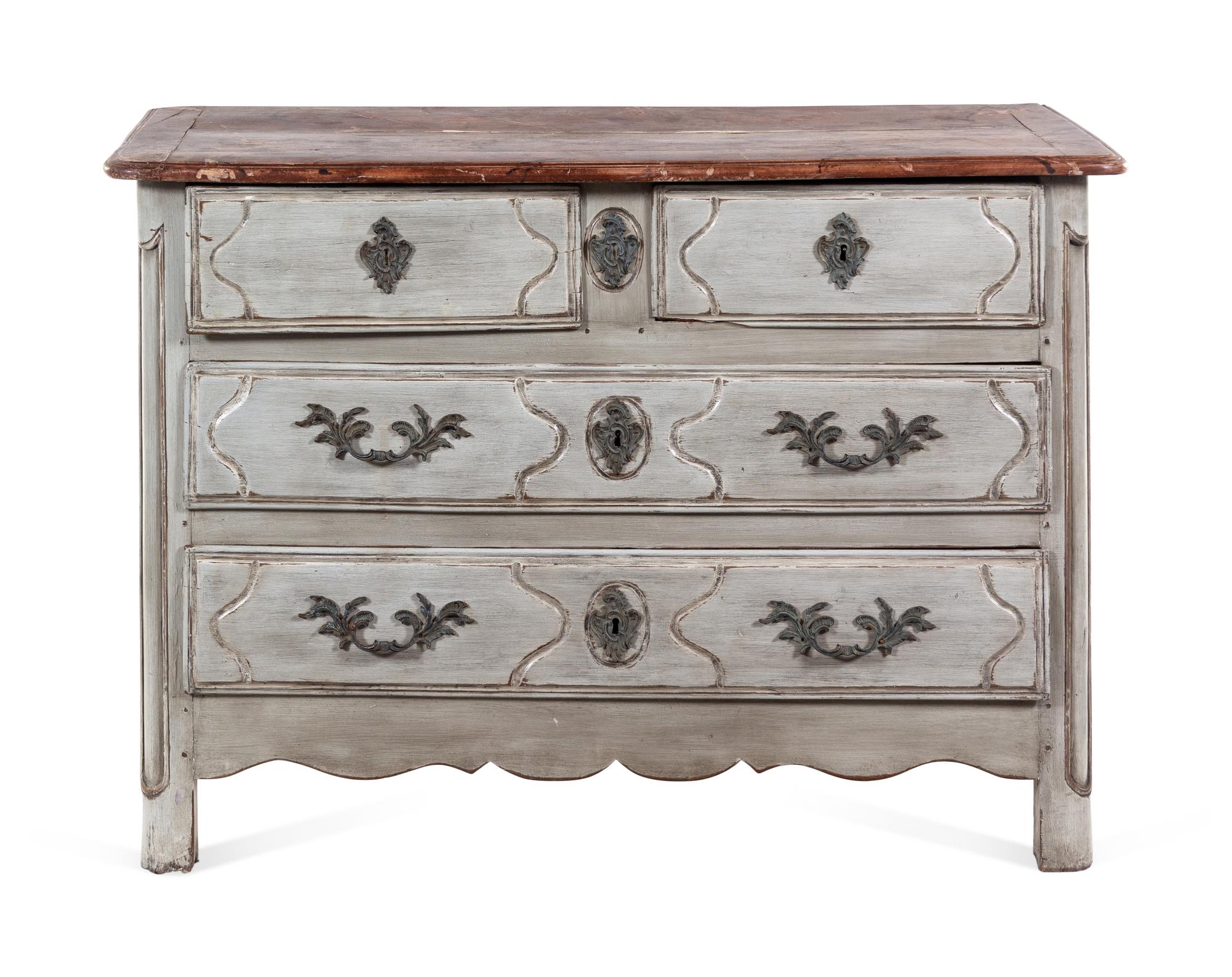 A Continental Painted Commode with a Painted Faux-Marble Top